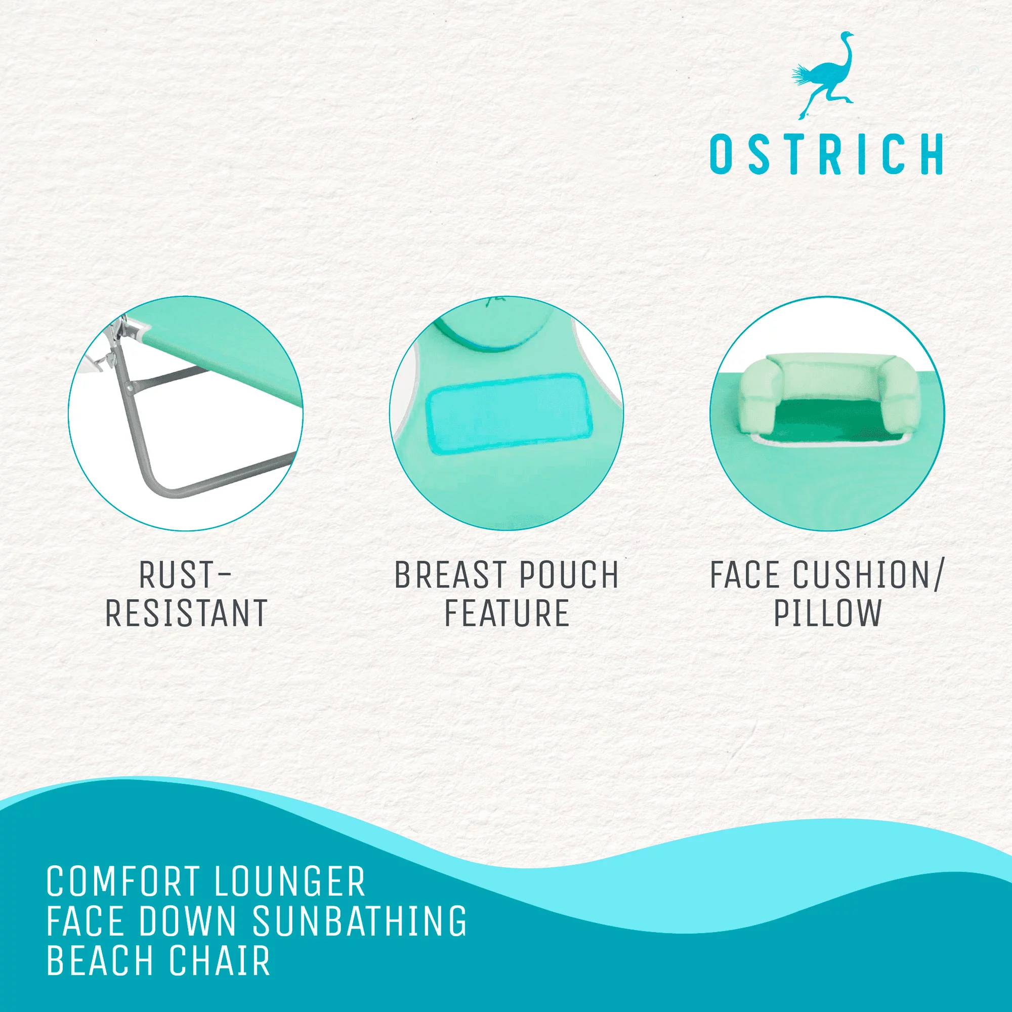 Ostrich Chaise Sunbathing Poolside Beach Chair w/Recliner Pool Chair, Teal
