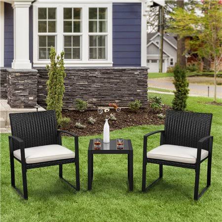 3 Piece Patio Bistro Set for Backyard Balcony Black