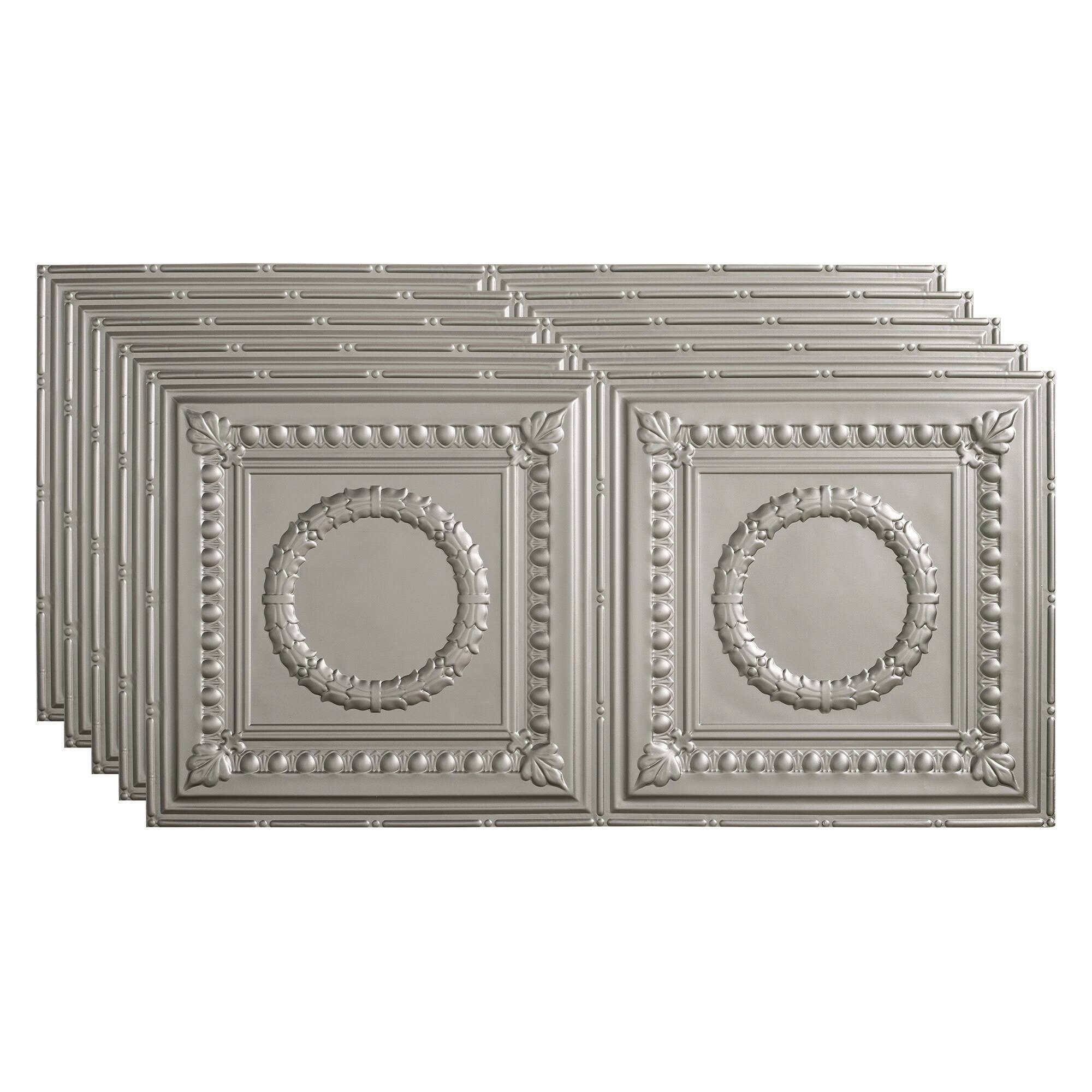 Fasade Rosette Decorative Vinyl 2ft x 4ft Glue Up Ceiling Tile in Argent Silver (5 Pack)