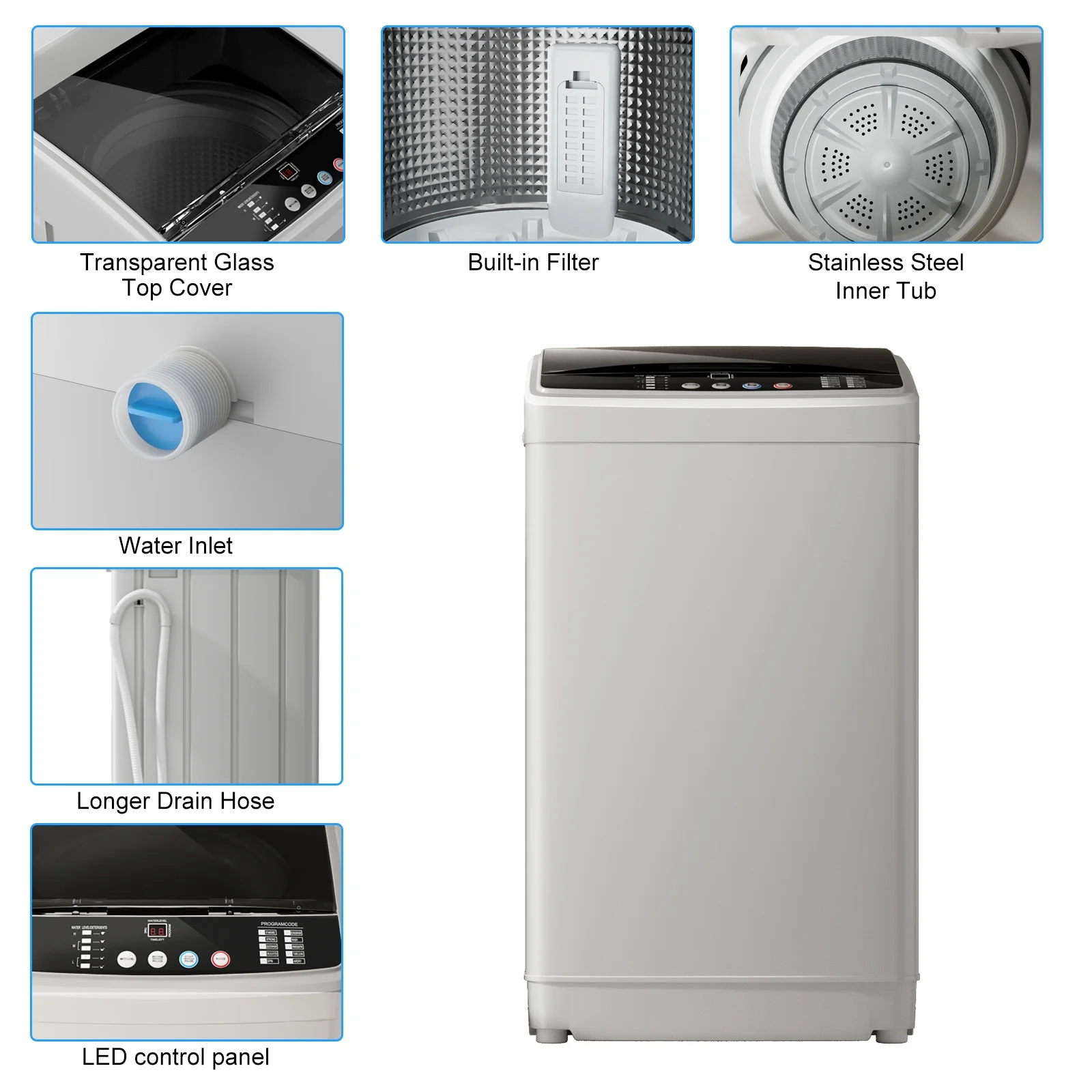 TABU Washer and Dryer Set, 19lbs Full Automatic Washing Machine with Drain Pump and 13lbs Portable Dryer (White) - Curated Treasures Market