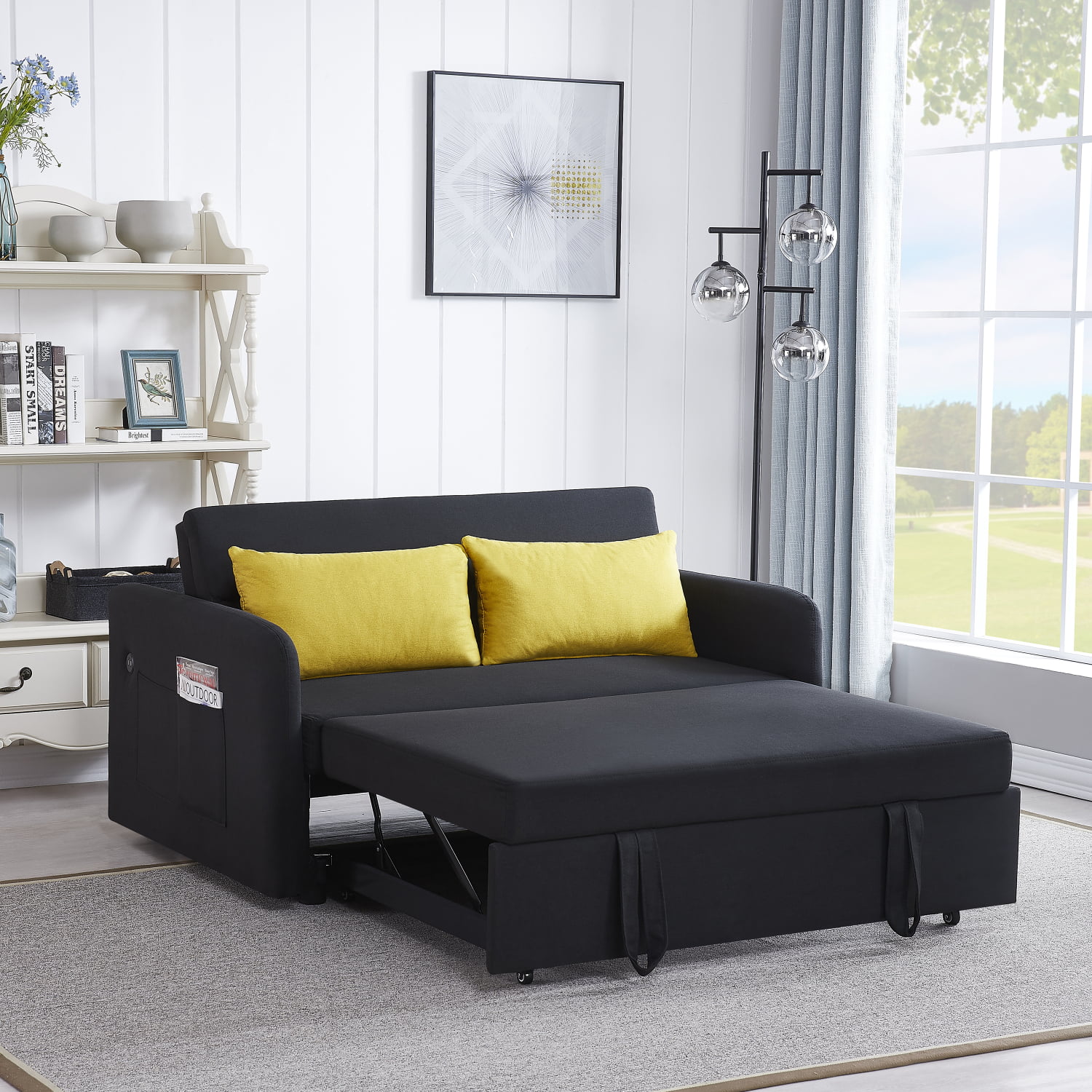 Holaki Velvet Convertible Loveseat Sleeper Sofa Bed with USB