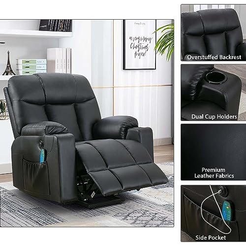 Bonzy Home Oversized Power Lift Recliner Chair for Elderly, Faux Leather Lift Chair with Heated and Massage