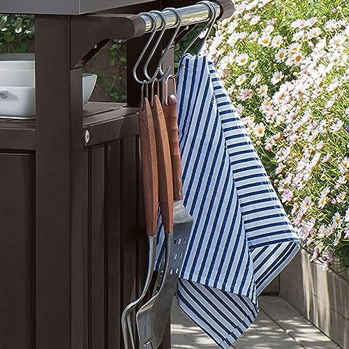 Keter Outdoor Rolling Table Cart for Food Prep, Storage, Bar & Grill, Dark Brown - Portable Kitchen Island Tabletop with Wheels for Drinks, Snacks