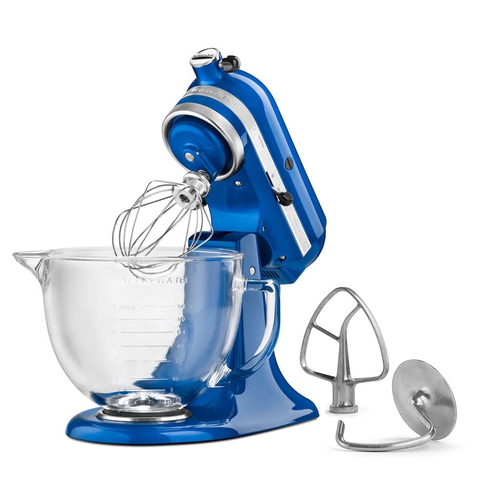KitchenAid KSM155GBEB Artisan Design Series Electric Blue 5 Quart Stand Mixer with Glass Bowl