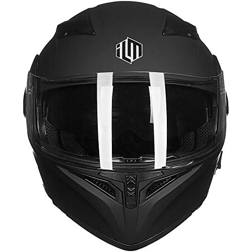 ILM Bluetooth Motorcycle Helmet Modular Flip up Full Face Dual Visor Mp3 Intercom FM Radio DOT Model 902BT(Matte Black, Large)