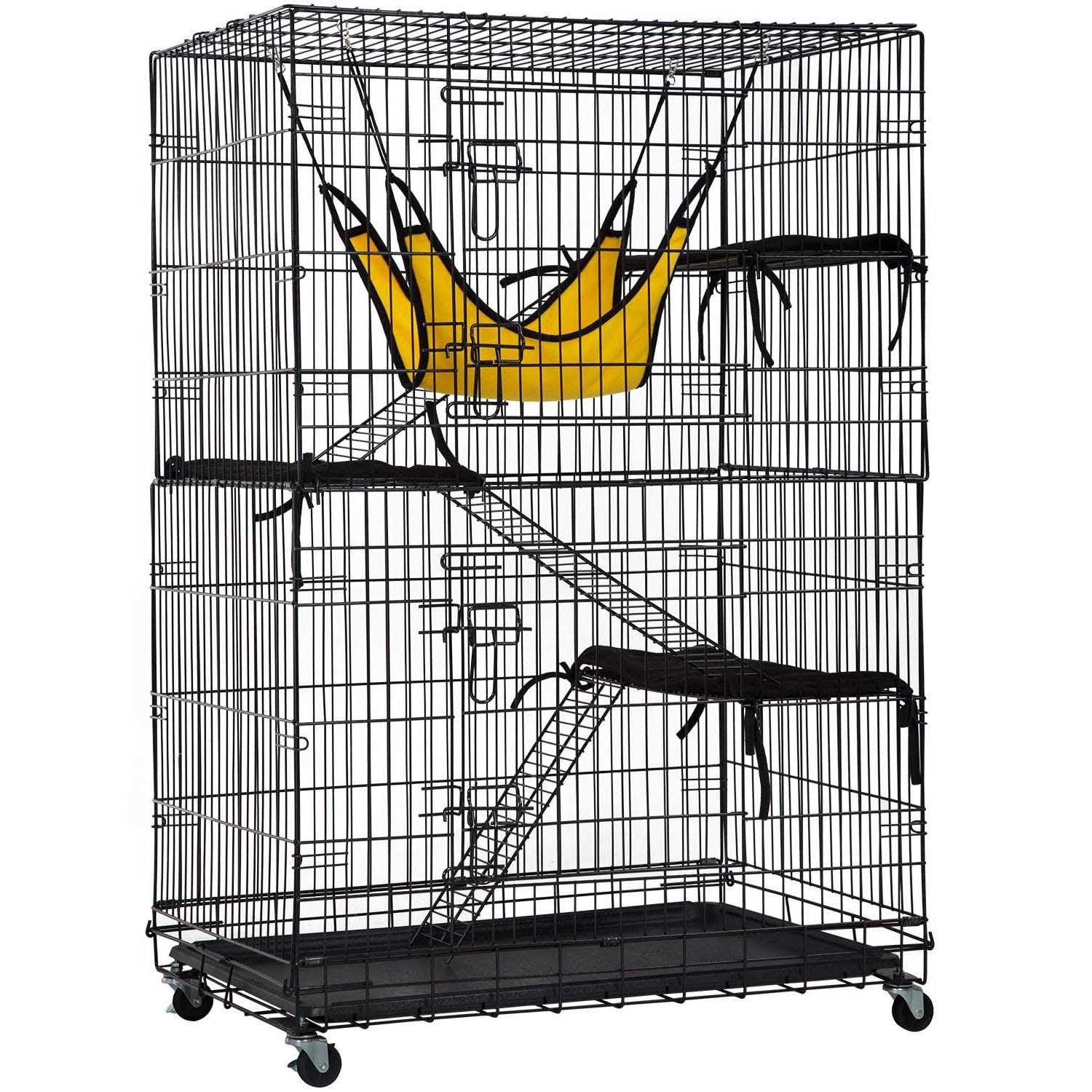 BestPet Cat Cage Crate Kennel 48 inches Cat Playpen with Free Hammock 3 Cat Bed 2 Front Doors 2 Ramp Ladders Perching Shelves