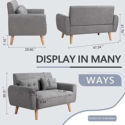 Shintenchi 47" Modern Linen Loveseat Sofa with 2 Pillows - Dark Grey | Compact, Stylish & Comfortable for Apartments, Studios & Small Spaces