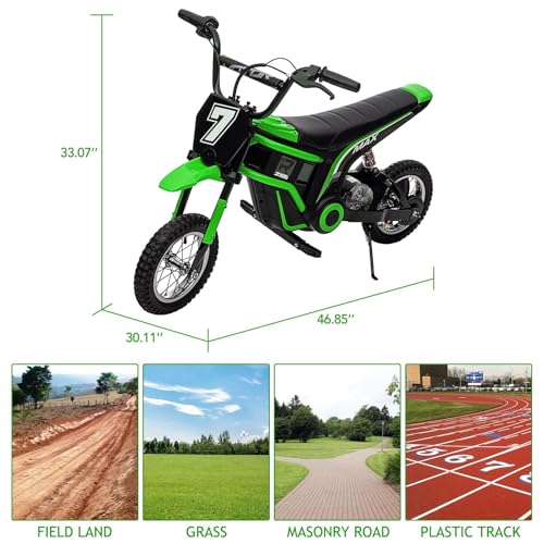 Electric Dirt Bike for Kids, 24V 350W Kids Electric Motorcycle, 3-Speed Modes & Up to 14.29 MPH, Metal Suspension Safe and Shock Proof