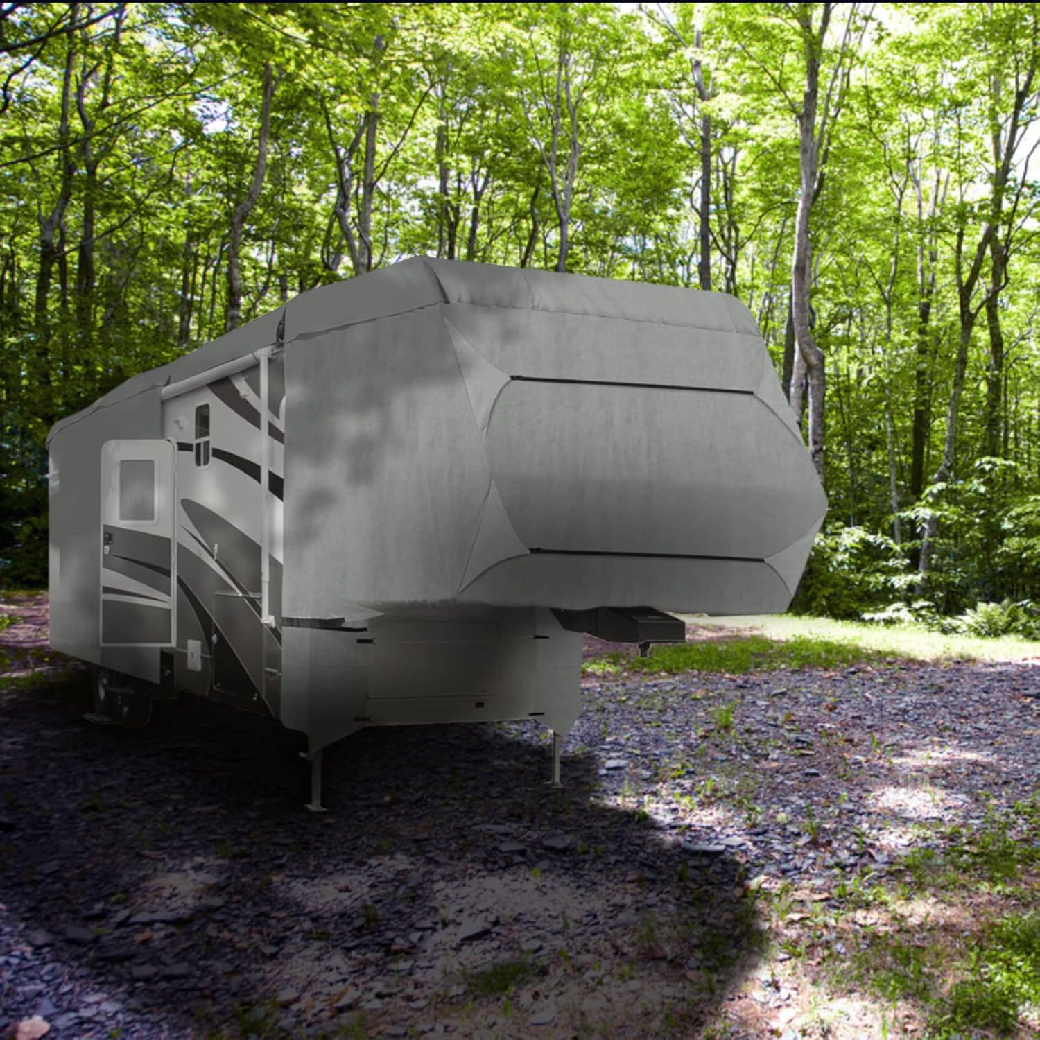 SavvyCraft Deluxe 4-Layer 5th Wheel RV Travel Trailer Camper Cover Fits from 37'-41'L Extra Tall (140 H) W/Zipper Access