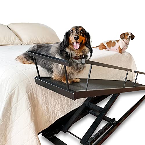 Dog Ramp for Beds - Solid Hardwood with 5 Finish Options - Adjustable up to 37" High Beds with Low Incline, Safety Rails & Anti-Slip Grip
