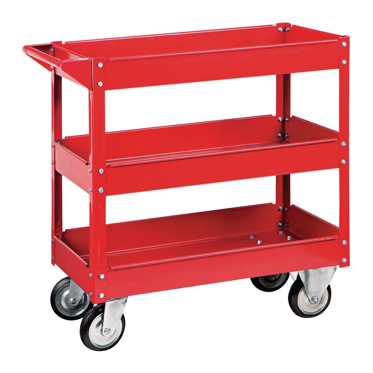 U.S. GENERAL 30 in. x 16 in., 3-Shelf Steel Service Cart, Red