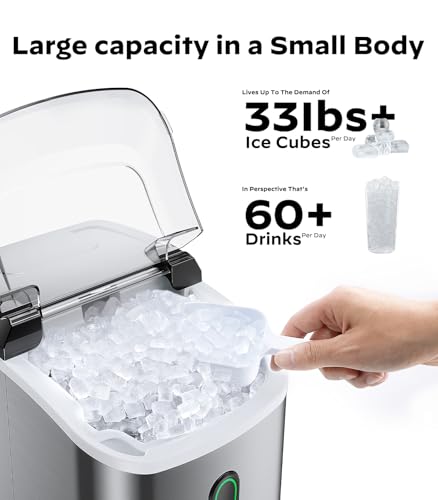 Nugget Ice Maker Countertop, Silonn Chewable Pellet Ice Machine with Self-Cleanin Function, 33lbs/24H Portable Ice Makers for Home Kitchen Officce