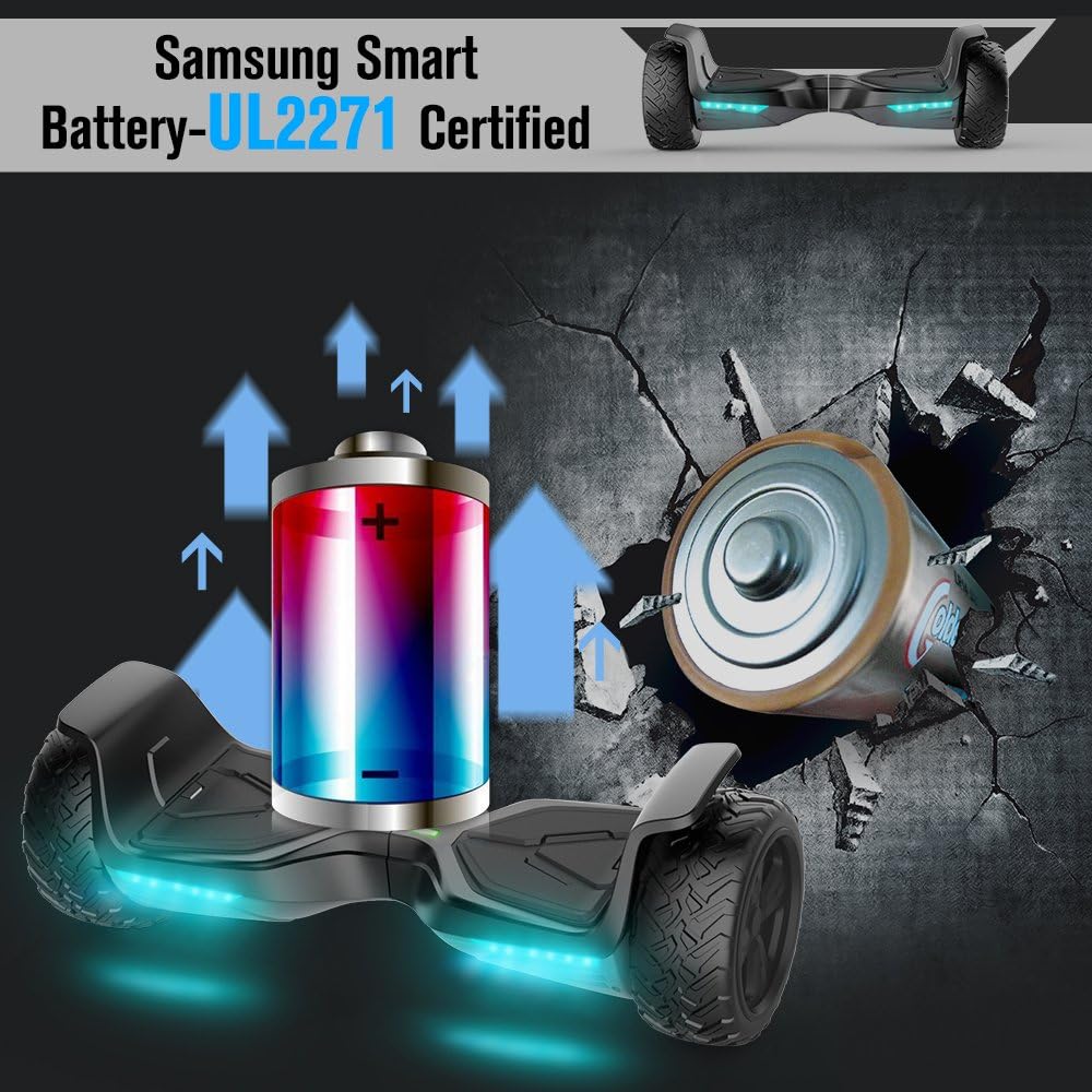 TOMOLOO Hoverboard All Terrain with Bluetooth Speaker and LED Lights Self-Balancing Scooter UL2272 Certified 8.5" Wheel Electric Scooter for Kids and