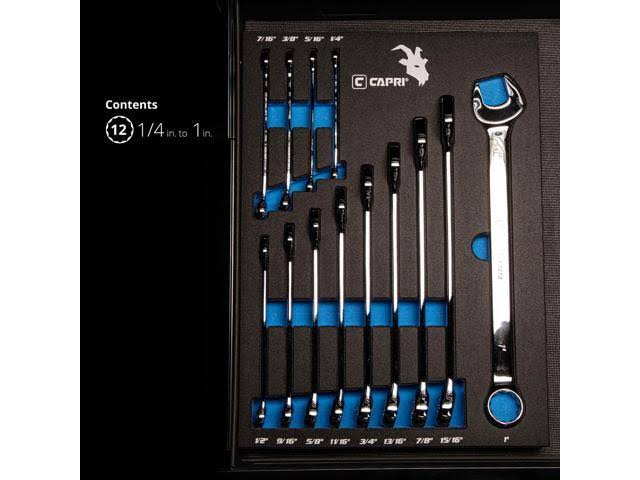 Capri Tools SmartKrome Combination Wrench Set with The Mechanic's Tray, SAE 1/4 to 1-Inch, 13-Piece
