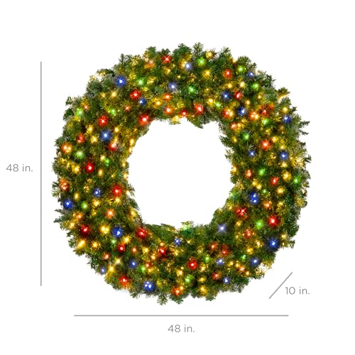 Best Choice Products 60in Large Artificial Pre-Lit Fir Christmas Wreath Holiday Accent Decoration w/ 300 LED Lights, 930 PVC Tips
