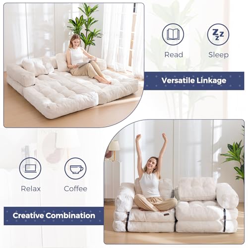 MAXYOYO Folding Sofa Bed, L-Shaped Convertible Sofa Bed with Armrest Foldable Sleeper Couch with Pillow