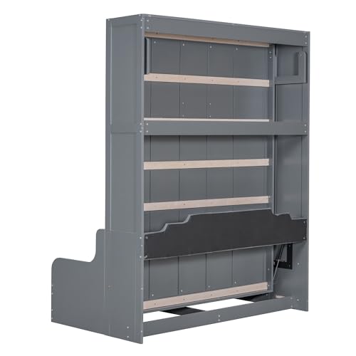Ball & Cast Murphy Bed Wall Bed Queen Size with Cushion,Sofa Platform Bedfram Chest can be Folded,Wood Folding Hideaway w/Slat Support