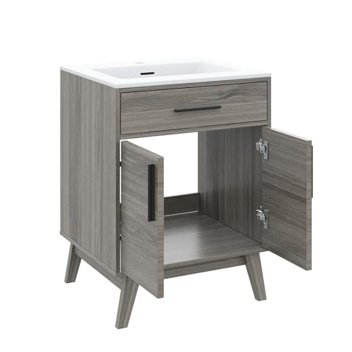 AMERLIFE 24.5" Bathroom Vanity with Sink Combo, Mid-Century Modern Small Single Bathroom Cabinet Set, Integrated Sink