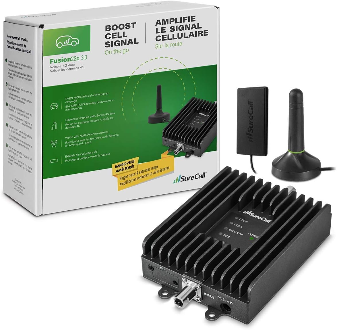 SureCall Fusion2Go 3.0 RV Cell Signal Booster for Motorhome, 5G/4G LTE, Large Vehicles, Permanent Omni Antenna