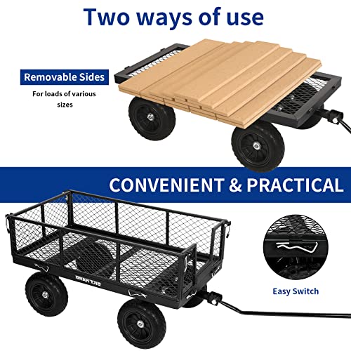 BILT HARD 880 lbs 10" Flat Free Tires Steel Garden Cart with 180° Rotating Handle and Removable Sides