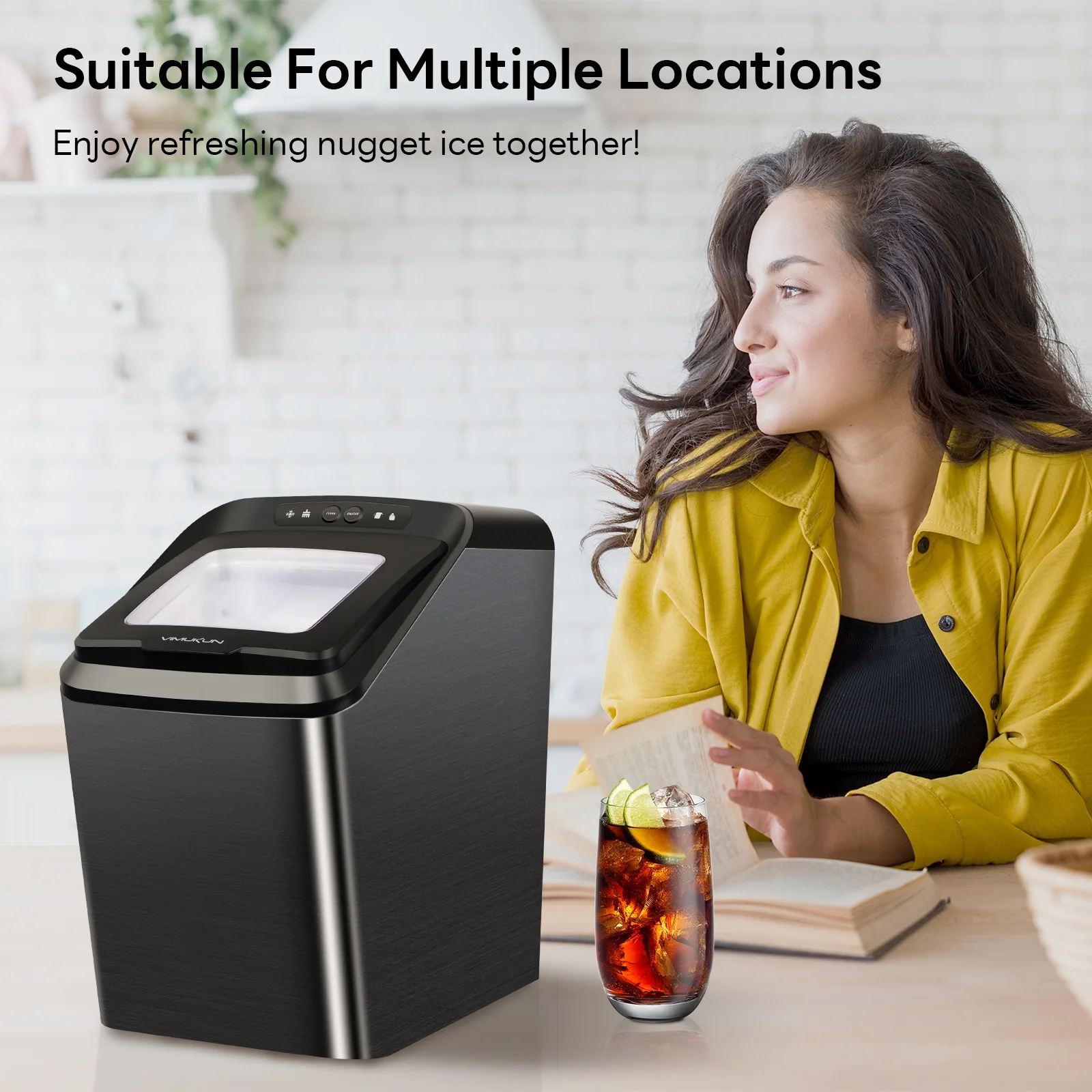Ice Makers Countertop, Nugget Ice Maker Countertop, 30Lbs Per Day, Portable Pebble Ice Machine, Self-Cleaning