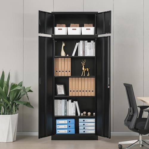 Metal Storage Cabinet, 72" H x 36" W x 18" D Locking Cabinet with Adjustable Shelves, Steel Storage Cabinets for Garage, Home, Office, Pantry (White)