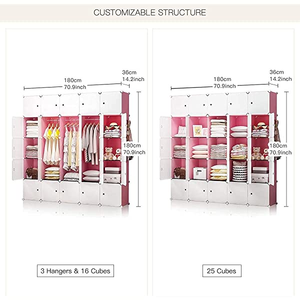 YOZO Cube Storage Organzier Portable Closet Wardrobe Bedroom Dresser (71x14x71 inches) Portable Closet Cube Shelf Armoire Pantry Cabinet, 25 Cubes