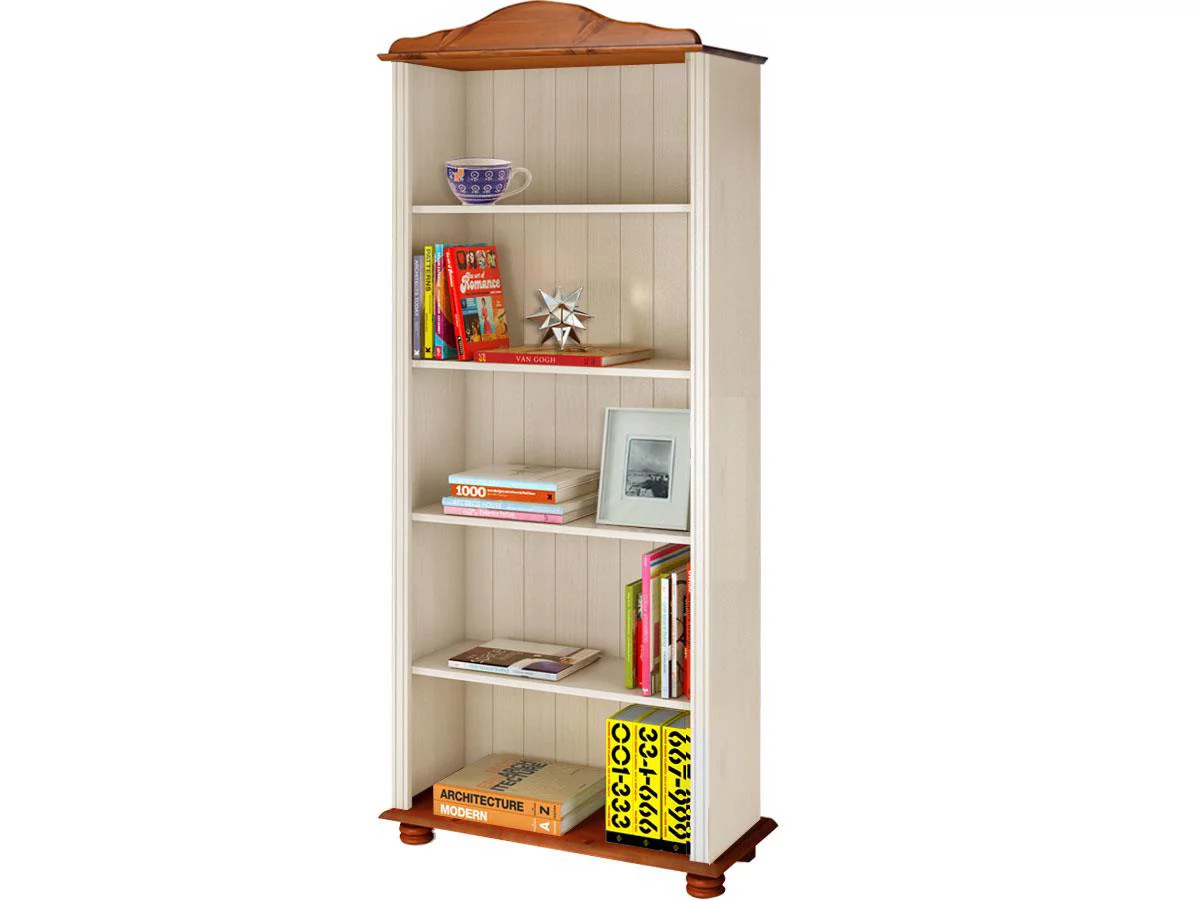 RealRooms Chester 5 Shelf Open Bookcase, White and Honey