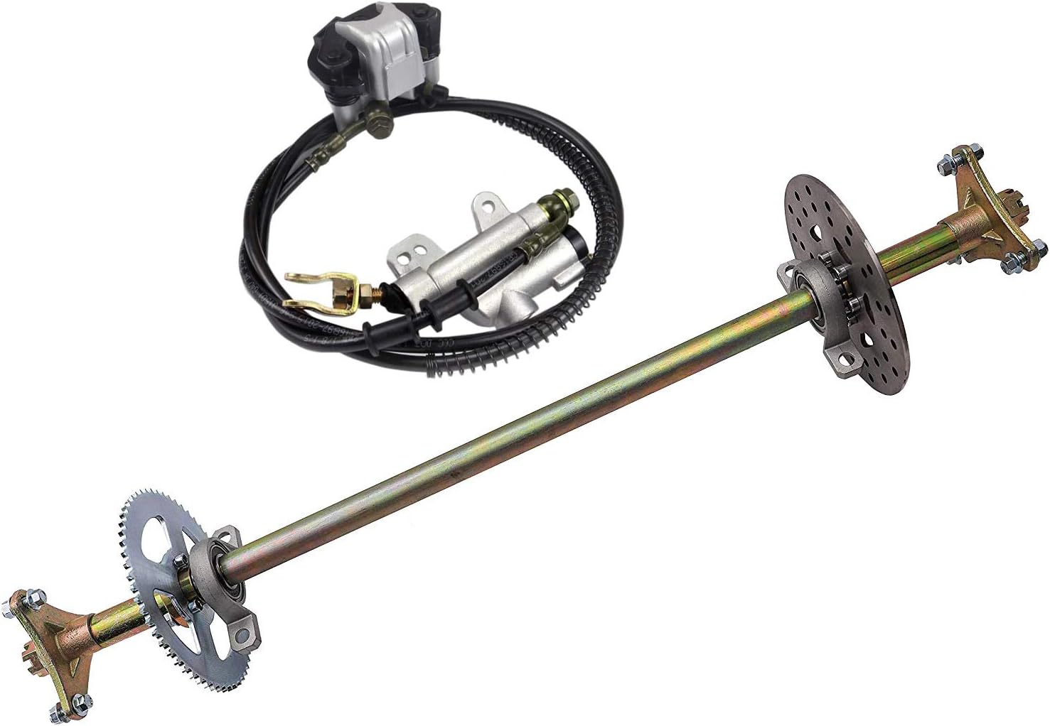 ZXTDR Rear Axle Shaft Kit with Brake Master Cylinder Caliper Disc Rotor Assembly for Go Kart Quad Trike Drift Bikes