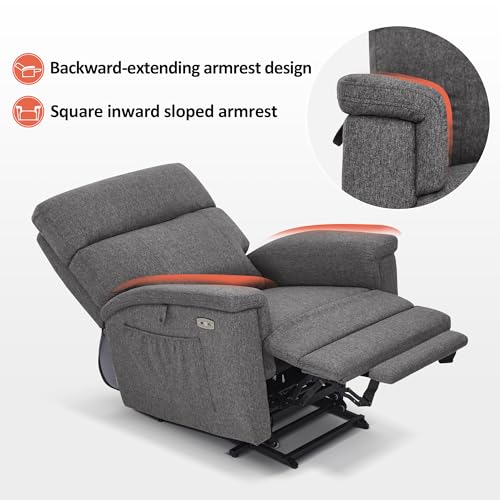 MCombo Power Lift Recliner Chair with Massage and Dual Heating, Adjustable Headrest, Extended Footrest for Elderly People, Fabric R7605 (Dark Grey)
