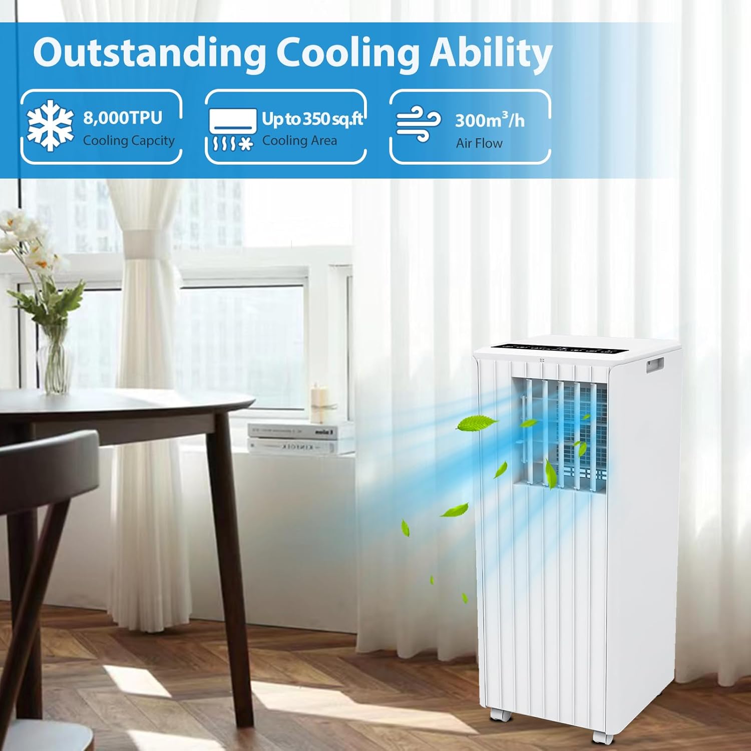 8,000BTU Portable Air Conditioners, 3-IN-1 Air Conditioner Floor Room AC Unit with Cool, Dehumidifier, Fan Mode