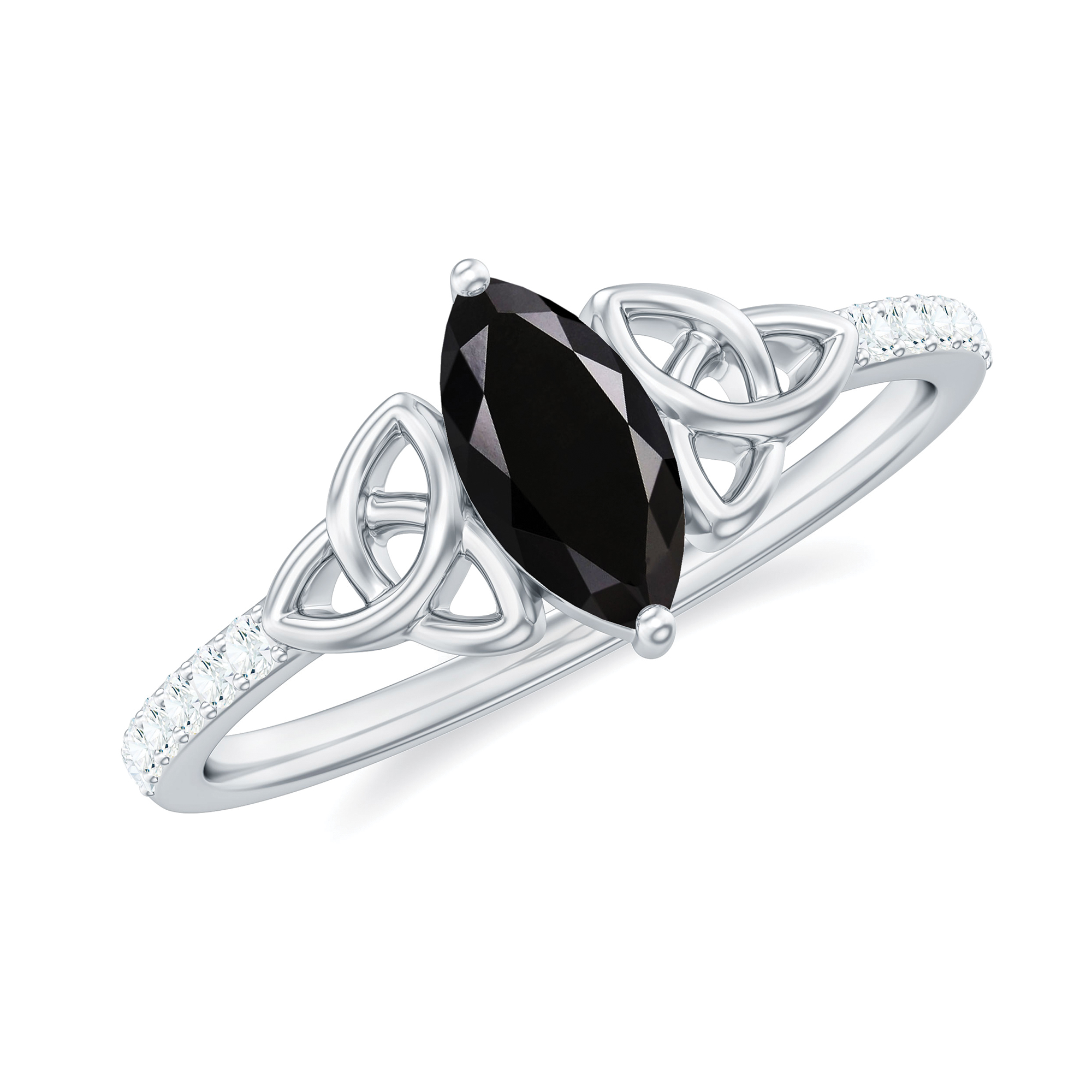 Created Black Diamond Solitaire Celtic Knot Ring with Diamond for Women - AAAA Grade, 925 Sterling Silver, US 4.00