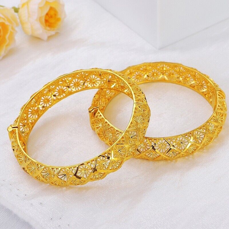 18k Gold Filled Over Silver Womens Italian Cut Opening 7" Bangle Bracelet
