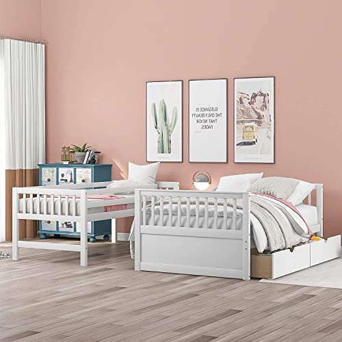Harper & Bright Designs Bunk Beds Twin Over Full Size, Bunk Bed with Trundle,Storage Shelf and Stairway