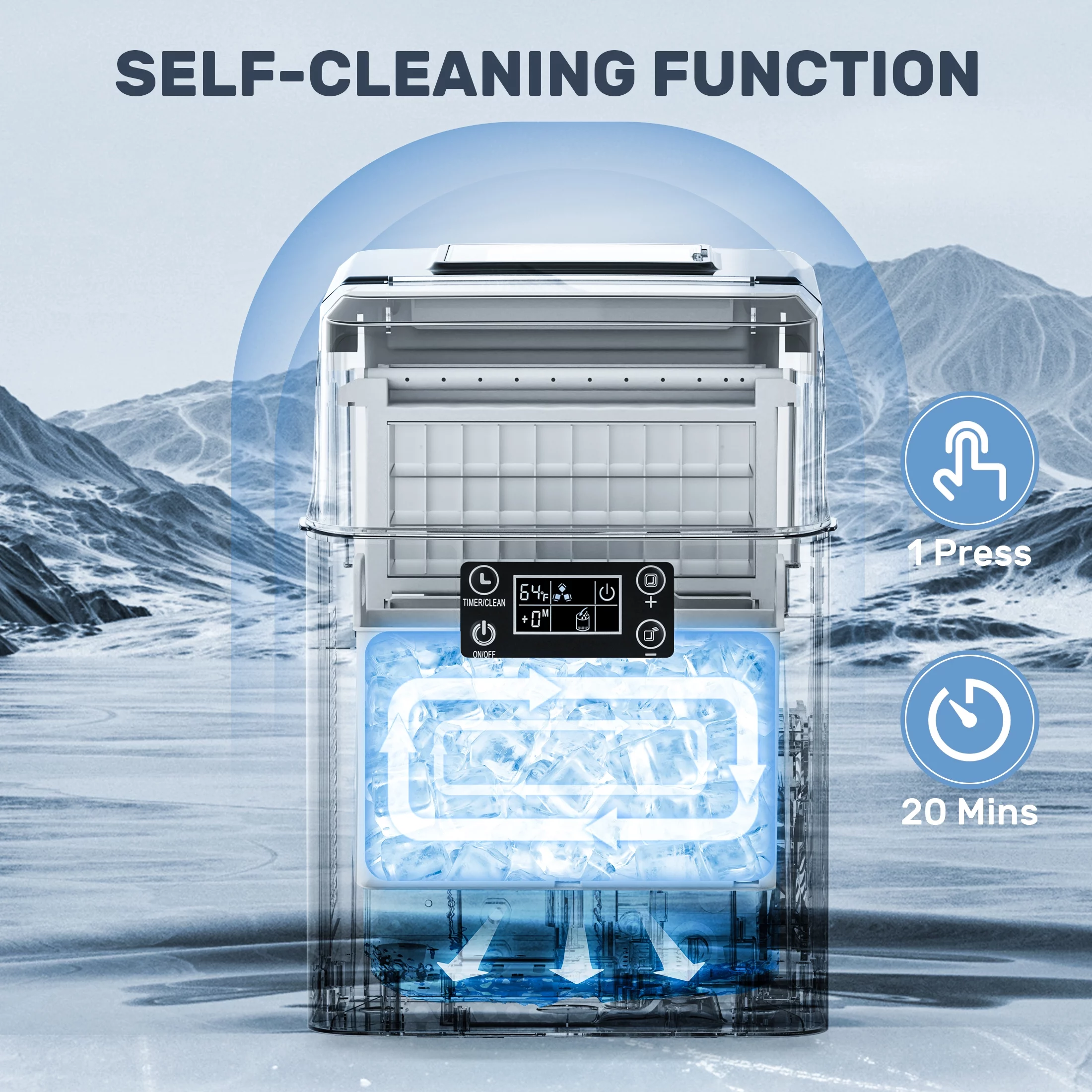 KISSAIR Countertop Ice Maker, 44Lbs/24H Self-Cleaning Ice Makers, 24 Pcs Ice Cube in 12 Mins with Ice Scoop & Basket, for Home/Kitchen/Office-Black