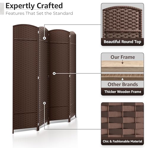 Sorbus 8-Panel Black Room Divider with Double Hinged Panels, 6 ft Tall Folding Privacy Screen