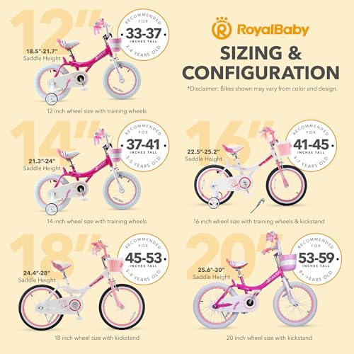 Royalbaby Princess Girls Kids Bike 12 14 16 18 20 Inch Children Bicycle with Basket for Age 3-12 Years