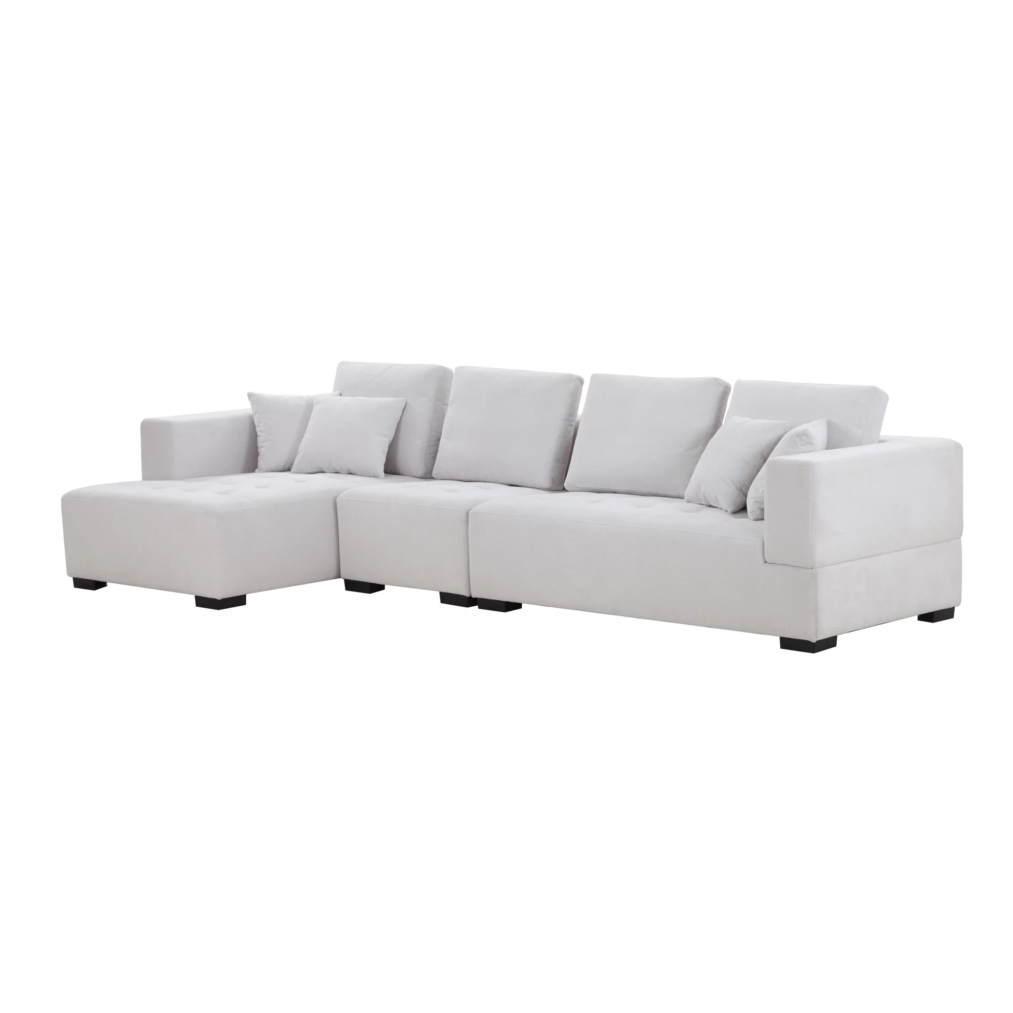134'' Mid Century Modern Sofa L-Shape Sectional Sofa Couch Left Chaise for Living Room, Beige