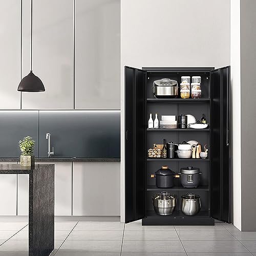 Metal Storage Cabinet, 72" H x 36" W x 18" D Locking Cabinet with Adjustable Shelves, Steel Storage Cabinets for Garage, Home, Office, Pantry (White)