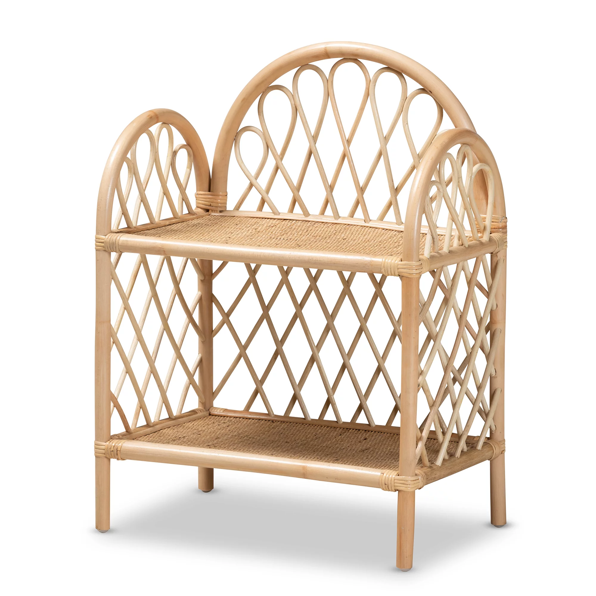 bali & pari Hammond Modern Bohemian Natural Brown Rattan 2-Tier Display Shelf