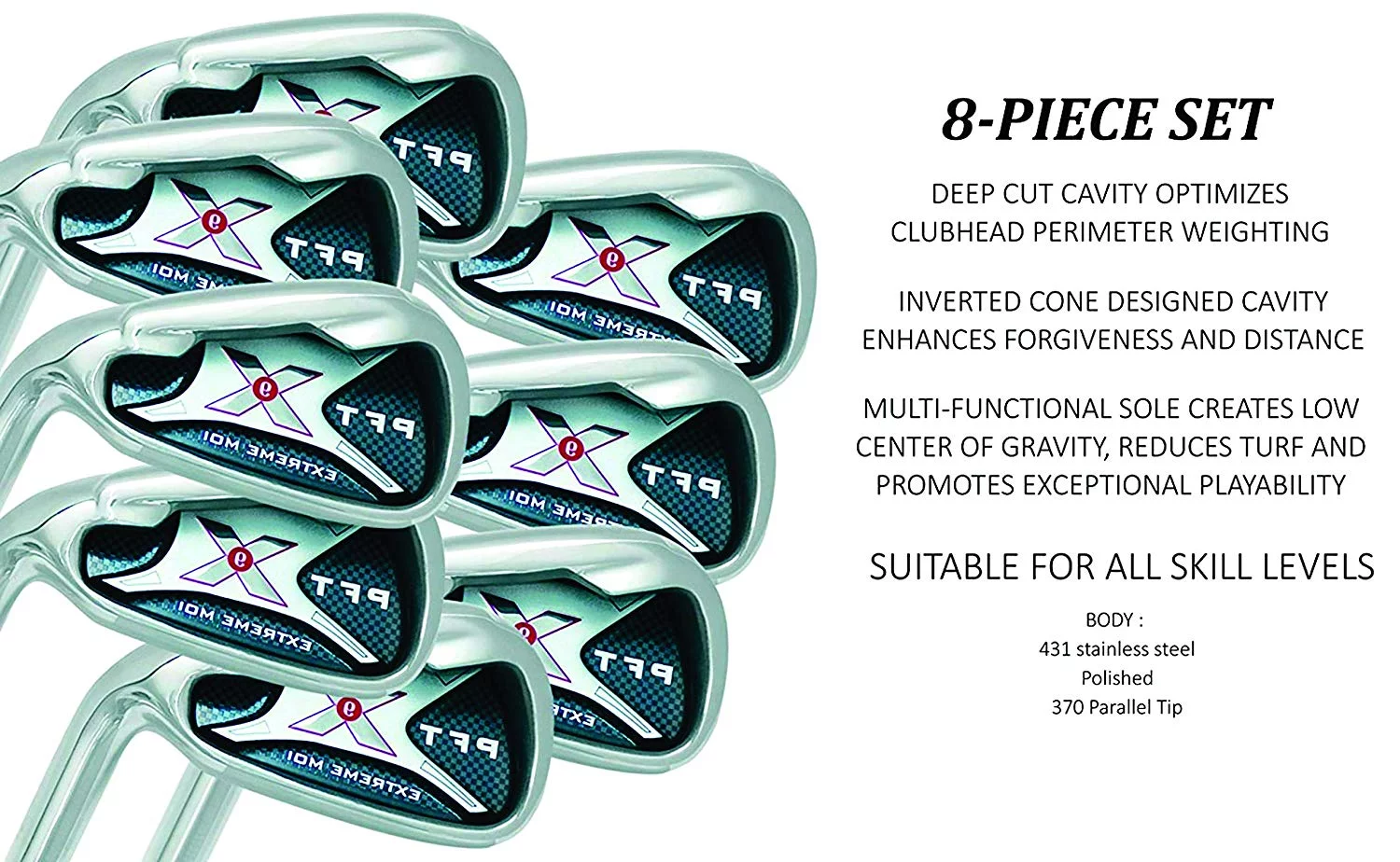 Left Handed PFT X9 Extreme MOI Iron Set Complete 8-Piece Women's Iron Set (4-SW) Steel Shaft Lady L Flex Club