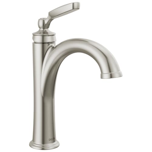 Delta Woodhurst Brushed Nickel Bathroom Faucet 1 Hole, Single Hole Bathroom Sink Faucet for Vanity, Metal Push-Pop Drain Assembly