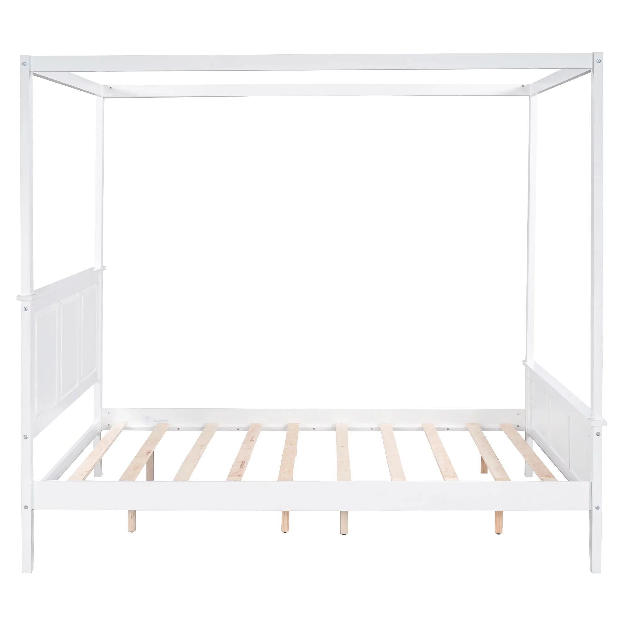 Euroco Wood Queen Size Canopy Platform Bed with Four Support Legs for Kids Teens Adults, White