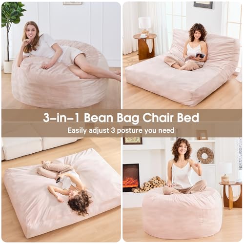 Bean Bag Chairs for Adults - Giant Bean Bag Chair Convertible Bean Bag Bed - Beanbag Chair with Micro Fiber Cover/Furniture Foam Filler