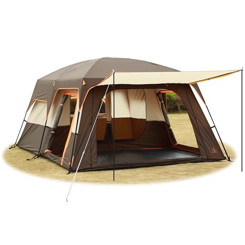 KTT Extra Large Tent 10-12-14 Person(Style-B),Family Cabin Tents,2 Rooms,3 Doors and 3 Windows with Mesh,Straight Wall,Waterproof,Double Layer