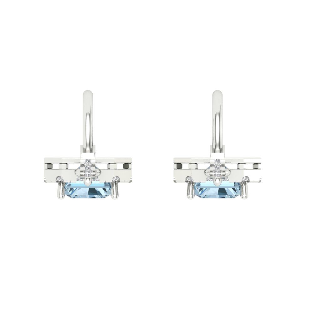 5.81Ct Brilliant Emerald Cut Halo Drop Dangle Genuine Blue Simulated Diamond Solid 14K White Gold Earrings Lever Back