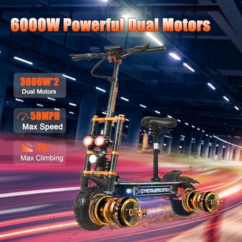 Adults Electric Scooter 6000W Dual Motor Up to 58 mph, 60 Miles Range, 60V35Ah Battery