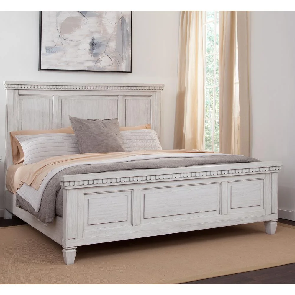 American Woodcrafters 82"W Salter Path Wood King Panel Bed in Oyster White