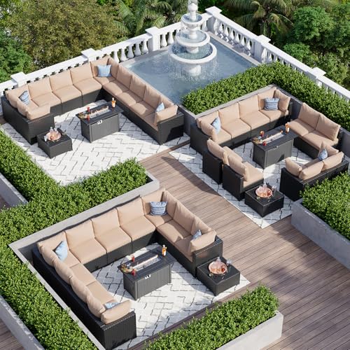 Aoxun 7 Piece Patio Furniture Set Wicker Rattan Patio Sectional Sofa Set Outdoor Seating Furniture with Thickened Cushion, Grey