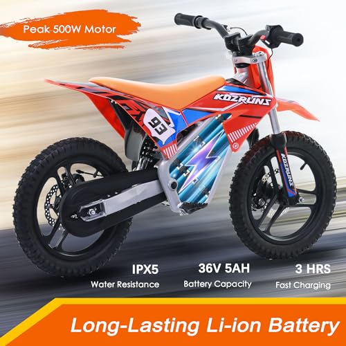 OLALA 36V Electric Dirt Bike for Kids Aged 4-8, Brushless 350W Racing Grade Electric Motorcycle, Up to 18.6MPH & 3 Speed Settings, Dual Disc Brakes